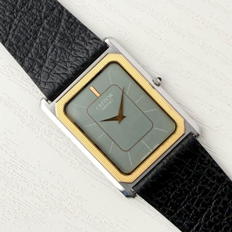 Seiko Credor Tank Green Bezel Gold Vintage